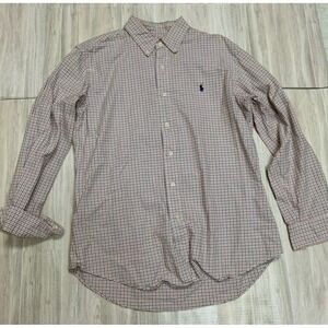 Ralph Lauren Custom Fit Mens Gingham Check Button Down Shirt Navy Orange L